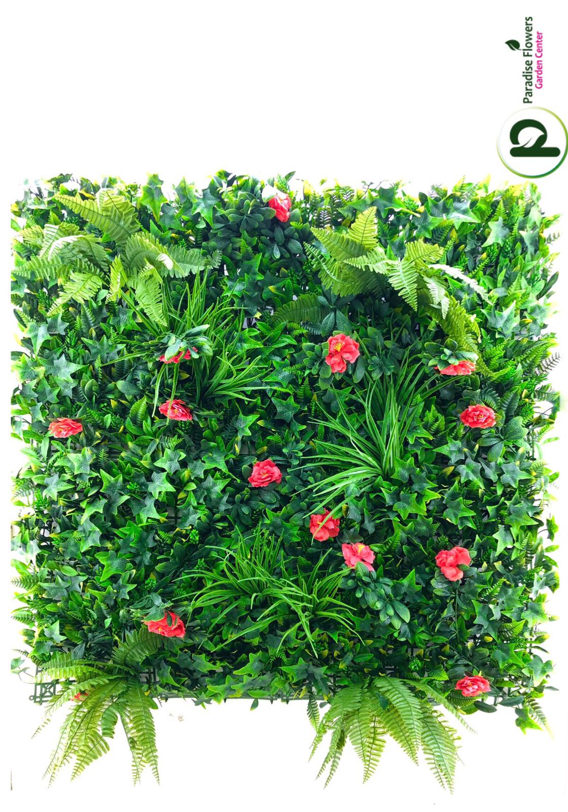 Artificial Garden Wall with Ivy Leaves_Red Flowers